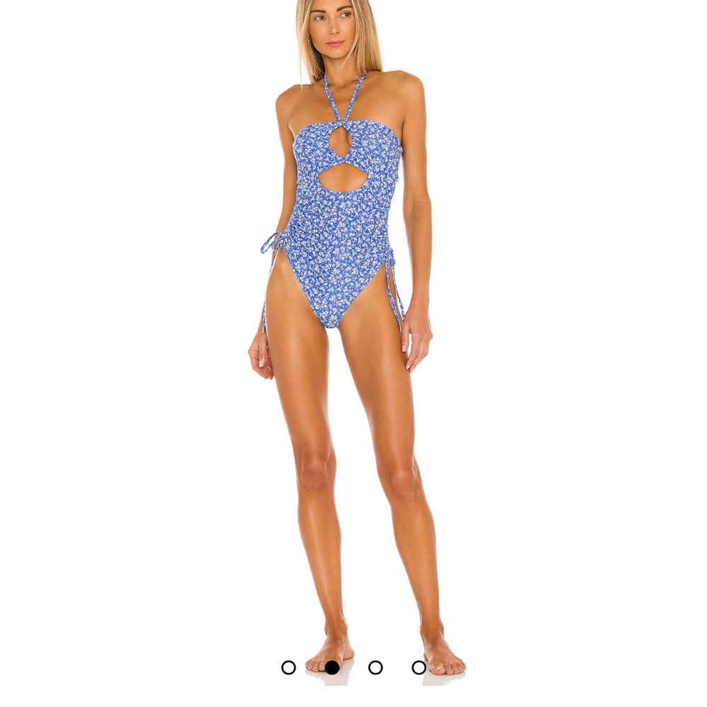 Tularosa Blue Floral Cutout One-Piece Swimsuit